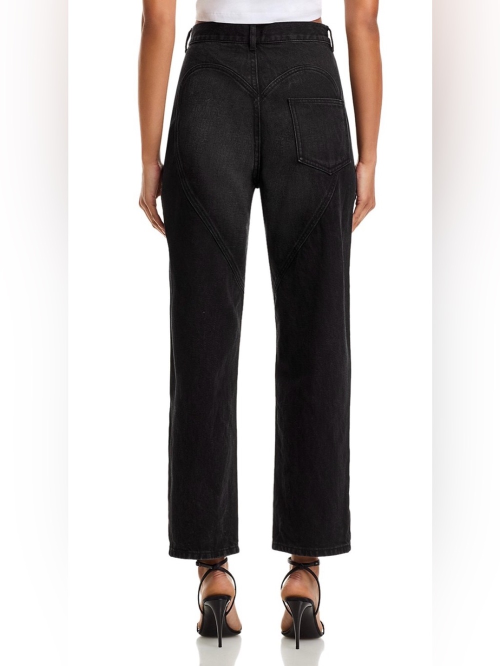 AREA Black Straight-Leg Jeans with Crystal Thigh Slits. - Picture 9 of 9